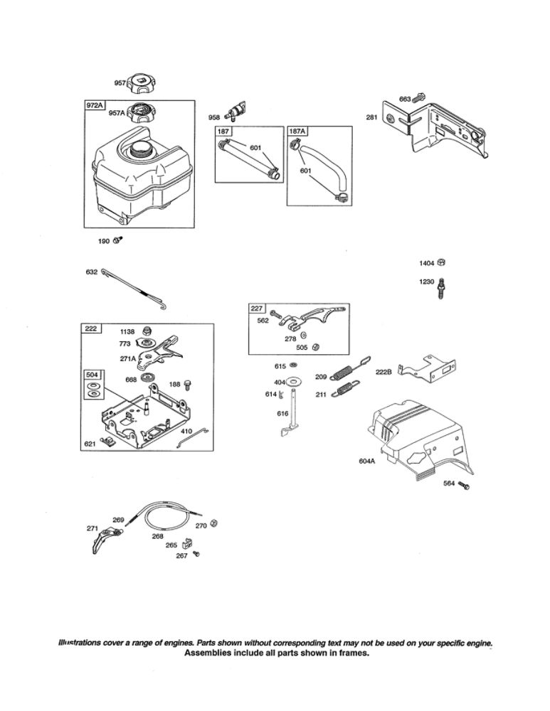 Fuel Tank/Conrol Bracket Diagram and Parts List for 216300 0036-0570 Briggs and Stratton Engine